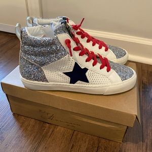 Red White & Blue Glitter Vintage Havana High Top Lester Sneakers